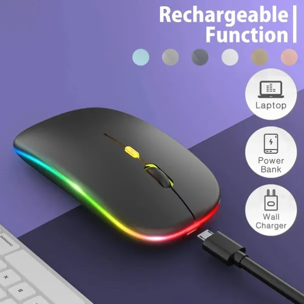 LED Wireless Mouse Slim Silent Mouse 2.4G Portable Mobile Optical Office Mouse with USB and Type-c Receiver 3 Adjustable DPI Levels for Laptop PC Notebook MacBook
