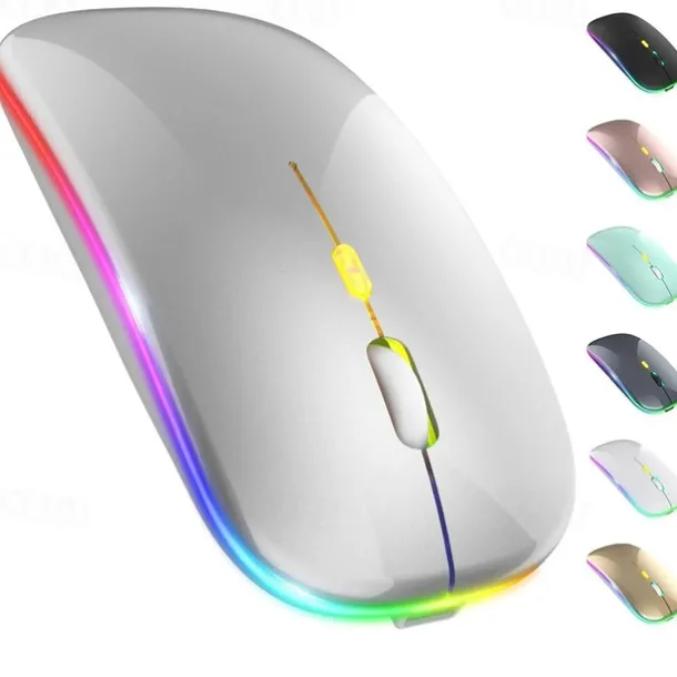 LED Wireless Mouse Slim Silent Mouse 2.4G Portable Mobile Optical Office Mouse with USB and Type-c Receiver 3 Adjustable DPI Levels for Laptop PC Notebook MacBook