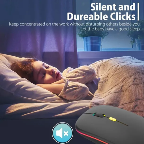 LED Wireless Mouse Slim Silent Mouse 2.4G Portable Mobile Optical Office Mouse with USB and Type-c Receiver 3 Adjustable DPI Levels for Laptop PC Notebook MacBook