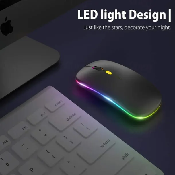 LED Wireless Mouse Slim Silent Mouse 2.4G Portable Mobile Optical Office Mouse with USB and Type-c Receiver 3 Adjustable DPI Levels for Laptop PC Notebook MacBook