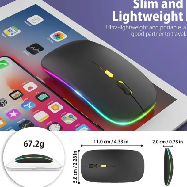 LED Wireless Mouse Slim Silent Mouse 2.4G Portable Mobile Optical Office Mouse with USB and Type-c Receiver 3 Adjustable DPI Levels for Laptop PC Notebook MacBook