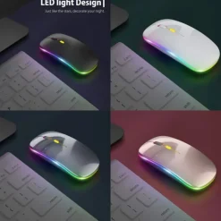 LED Wireless Mouse Slim Silent Mouse 2.4G Portable Mobile Optical Office Mouse with USB and Type-c Receiver 3 Adjustable DPI Levels for Laptop PC Notebook MacBook