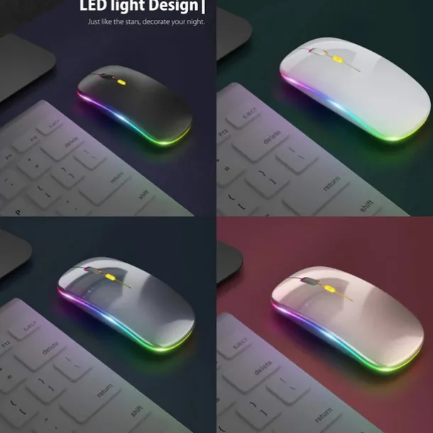 LED Wireless Mouse Slim Silent Mouse 2.4G Portable Mobile Optical Office Mouse with USB and Type-c Receiver 3 Adjustable DPI Levels for Laptop PC Notebook MacBook