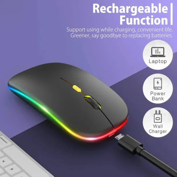LED Wireless Mouse Slim Silent Mouse 2.4G Portable Mobile Optical Office Mouse with USB and Type-c Receiver 3 Adjustable DPI Levels for Laptop PC Notebook MacBook