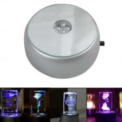 4LEDs Luminous Base Light Crystal Glass Transparent Objects Display Laser Colorful Round Stand Base for Cocktail