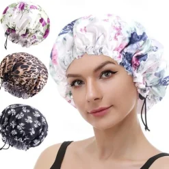 Leopard Print Silk Shower Cap, Double Waterproof Layers Shower Cap, Reusable EVA Hair Caps For Hair Protection, Seven Colors Available, For Men And Women Daily Bath Care