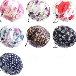 Leopard Print Silk Shower Cap, Double Waterproof Layers Shower Cap, Reusable EVA Hair Caps For Hair Protection, Seven Colors Available, For Men And Women Daily Bath Care