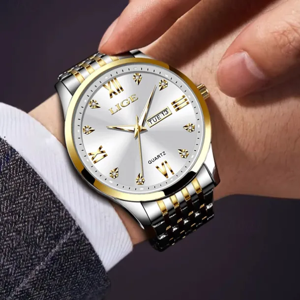 LIGE Men Quartz Analog Wrist Watch Simple Casual Strainless Steel Date Display Classic Fashion Watch Relogio Masculino