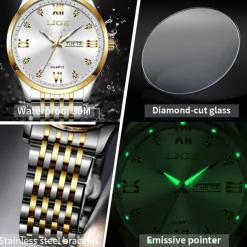 LIGE Men Quartz Analog Wrist Watch Simple Casual Strainless Steel Date Display Classic Fashion Watch Relogio Masculino