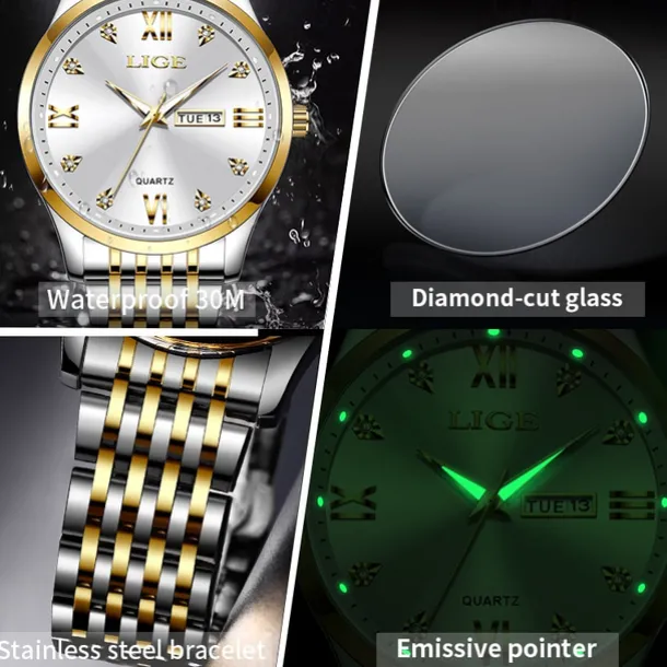 LIGE Men Quartz Analog Wrist Watch Simple Casual Strainless Steel Date Display Classic Fashion Watch Relogio Masculino