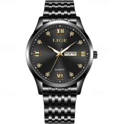 LIGE Men Quartz Analog Wrist Watch Simple Casual Strainless Steel Date Display Classic Fashion Watch Relogio Masculino