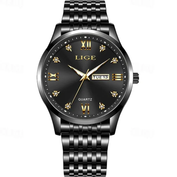 LIGE Men Quartz Analog Wrist Watch Simple Casual Strainless Steel Date Display Classic Fashion Watch Relogio Masculino