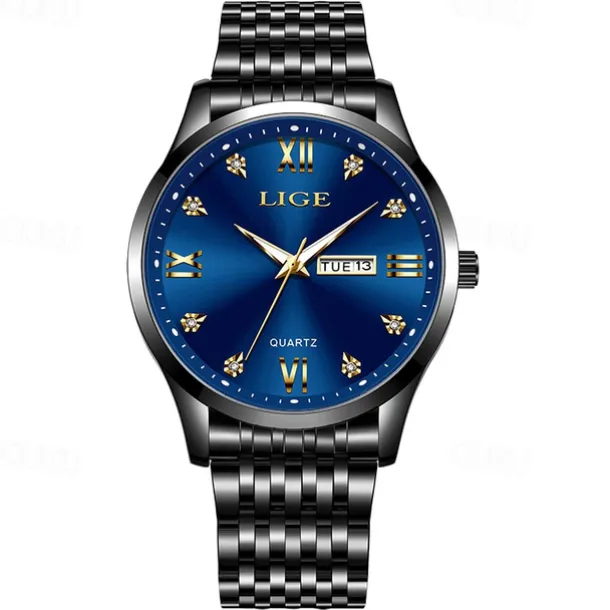 LIGE Men Quartz Analog Wrist Watch Simple Casual Strainless Steel Date Display Classic Fashion Watch Relogio Masculino