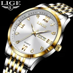 LIGE Men Quartz Analog Wrist Watch Simple Casual Strainless Steel Date Display Classic Fashion Watch Relogio Masculino
