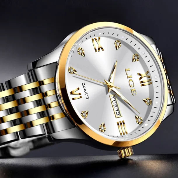LIGE Men Quartz Analog Wrist Watch Simple Casual Strainless Steel Date Display Classic Fashion Watch Relogio Masculino