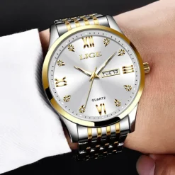 LIGE Men Quartz Analog Wrist Watch Simple Casual Strainless Steel Date Display Classic Fashion Watch Relogio Masculino