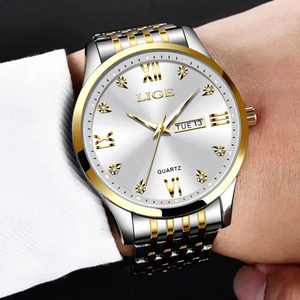LIGE Men Quartz Analog Wrist Watch Simple Casual Strainless Steel Date Display Classic Fashion Watch Relogio Masculino