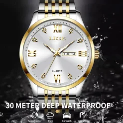 LIGE Men Quartz Analog Wrist Watch Simple Casual Strainless Steel Date Display Classic Fashion Watch Relogio Masculino