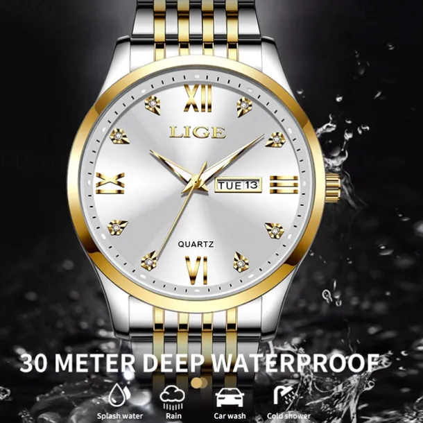 LIGE Men Quartz Analog Wrist Watch Simple Casual Strainless Steel Date Display Classic Fashion Watch Relogio Masculino