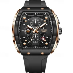 LIGE Men Quartz Watch Sports Business Calendar Waterproof Plastic Silicone Strap Watch