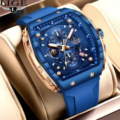 LIGE Men Quartz Watch Sports Business Calendar Waterproof Plastic Silicone Strap Watch
