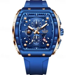 LIGE Men Quartz Watch Sports Business Calendar Waterproof Plastic Silicone Strap Watch
