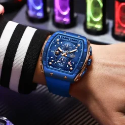 LIGE Men Quartz Watch Sports Business Calendar Waterproof Plastic Silicone Strap Watch