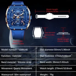 LIGE Men Quartz Watch Sports Business Calendar Waterproof Plastic Silicone Strap Watch