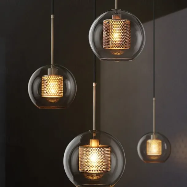 1-Light 20 cm LED Pendant Light Single Design Glass Lantern Electroplated Retro Industrial Style Dining Room Living Room Light 110-120/220-240V