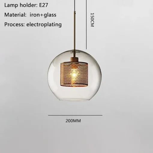 1-Light 20 cm LED Pendant Light Single Design Glass Lantern Electroplated Retro Industrial Style Dining Room Living Room Light 110-120/220-240V
