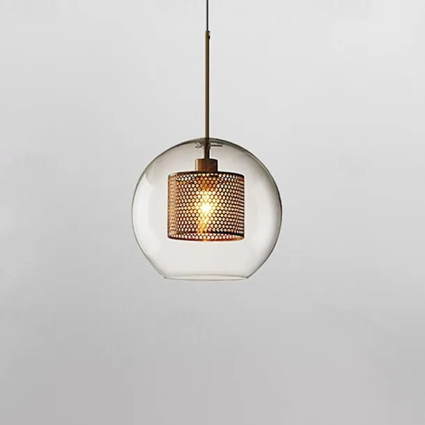 1-Light 20 cm LED Pendant Light Single Design Glass Lantern Electroplated Retro Industrial Style Dining Room Living Room Light 110-120/220-240V