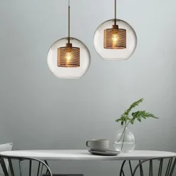 1-Light 20 cm LED Pendant Light Single Design Glass Lantern Electroplated Retro Industrial Style Dining Room Living Room Light 110-120/220-240V