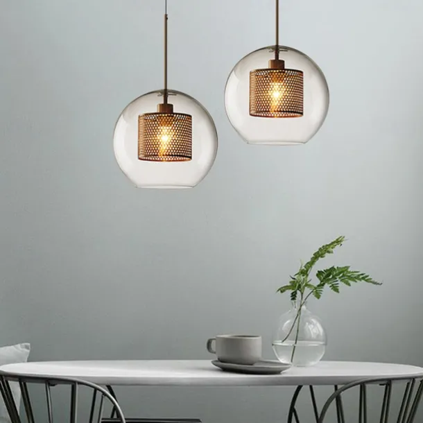 1-Light 20 cm LED Pendant Light Single Design Glass Lantern Electroplated Retro Industrial Style Dining Room Living Room Light 110-120/220-240V