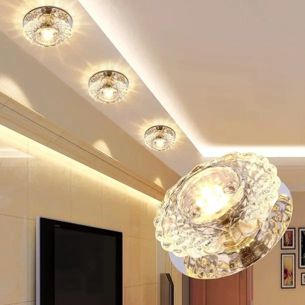 1-Light 10 cm LED Crystal Ceiling Light Unique Design Flush Mount Lights Electroplated Modern Luxury Style Crystal Porch Light Corridor Lamp Aisle Light AC110-240V 3W