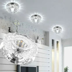 1-Light 10 cm LED Crystal Ceiling Light Unique Design Flush Mount Lights Electroplated Modern Luxury Style Crystal Porch Light Corridor Lamp Aisle Light AC110-240V 3W