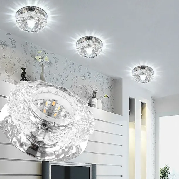 1-Light 10 cm LED Crystal Ceiling Light Unique Design Flush Mount Lights Electroplated Modern Luxury Style Crystal Porch Light Corridor Lamp Aisle Light AC110-240V 3W