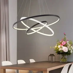 3-Light 80/60/40/20 cm LED Pendant Light Metal Acrylic Ring Circle Design Dimmable Painted Finishes Modern 90W/113W 3-Rings 4-Rings ONLY DIMMABLE WITH REMOTE CONTROL