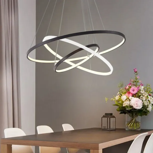 3-Light 80/60/40/20 cm LED Pendant Light Metal Acrylic Ring Circle Design Dimmable Painted Finishes Modern 90W/113W 3-Rings 4-Rings ONLY DIMMABLE WITH REMOTE CONTROL