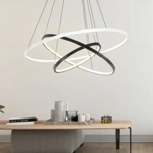 3-Light 80/60/40/20 cm LED Pendant Light Metal Acrylic Ring Circle Design Dimmable Painted Finishes Modern 90W/113W 3-Rings 4-Rings ONLY DIMMABLE WITH REMOTE CONTROL