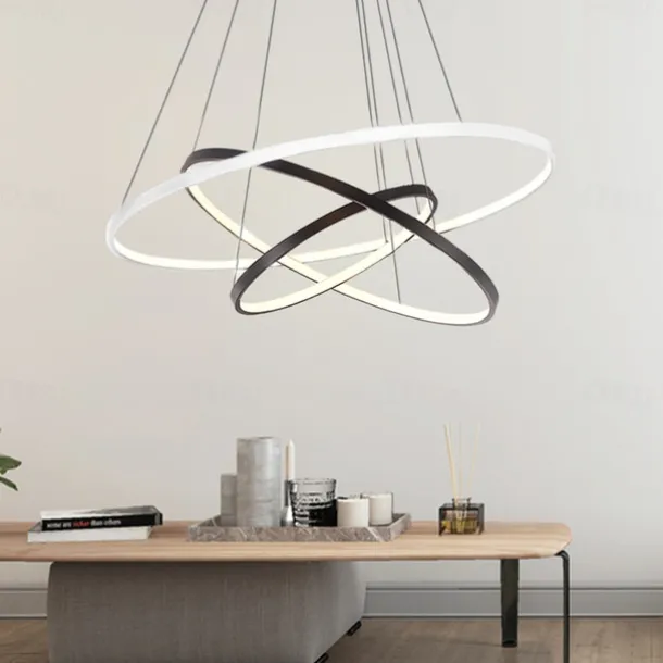 3-Light 80/60/40/20 cm LED Pendant Light Metal Acrylic Ring Circle Design Dimmable Painted Finishes Modern 90W/113W 3-Rings 4-Rings ONLY DIMMABLE WITH REMOTE CONTROL