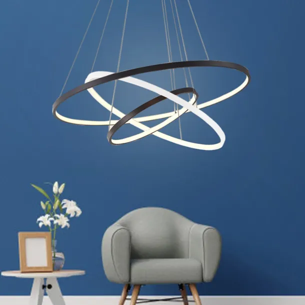 3-Light 80/60/40/20 cm LED Pendant Light Metal Acrylic Ring Circle Design Dimmable Painted Finishes Modern 90W/113W 3-Rings 4-Rings ONLY DIMMABLE WITH REMOTE CONTROL
