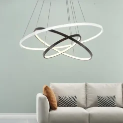 3-Light 80/60/40/20 cm LED Pendant Light Metal Acrylic Ring Circle Design Dimmable Painted Finishes Modern 90W/113W 3-Rings 4-Rings ONLY DIMMABLE WITH REMOTE CONTROL