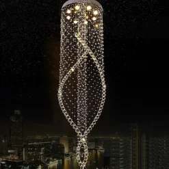 8-Light 60 cm Line Design Modern Pendant Light Crystal Bulb Included Designers Chandelier Metal Electroplated Chic Modern Living Room(Bulb not included )