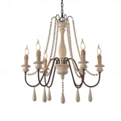 6-Light 6 Lights Vintage Candle Chandelier/ Wood Pendant Light Coffee Bar Rustic Lamp for Living Room Dinning Room Resturant Lights/ E12/E14 without Bulb
