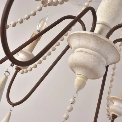 6-Light 6 Lights Vintage Candle Chandelier/ Wood Pendant Light Coffee Bar Rustic Lamp for Living Room Dinning Room Resturant Lights/ E12/E14 without Bulb