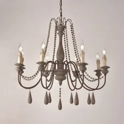 6-Light 6 Lights Vintage Candle Chandelier/ Wood Pendant Light Coffee Bar Rustic Lamp for Living Room Dinning Room Resturant Lights/ E12/E14 without Bulb