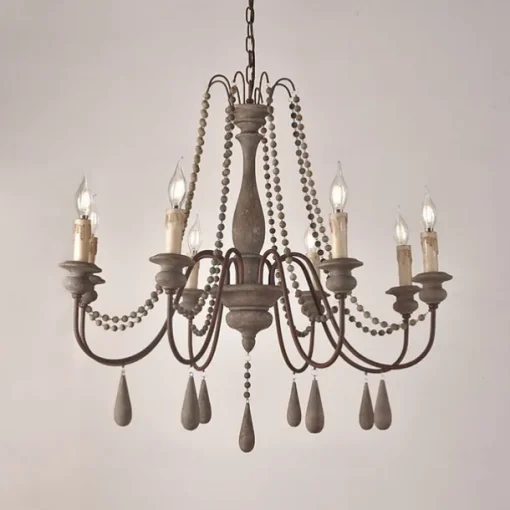 6-Light 6 Lights Vintage Candle Chandelier/ Wood Pendant Light Coffee Bar Rustic Lamp for Living Room Dinning Room Resturant Lights/ E12/E14 without Bulb