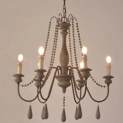 6-Light 6 Lights Vintage Candle Chandelier/ Wood Pendant Light Coffee Bar Rustic Lamp for Living Room Dinning Room Resturant Lights/ E12/E14 without Bulb
