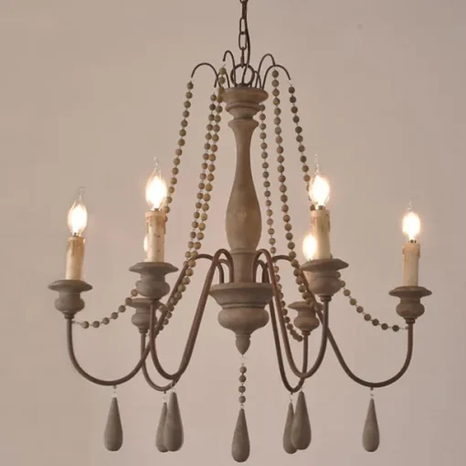 6-Light 6 Lights Vintage Candle Chandelier/ Wood Pendant Light Coffee Bar Rustic Lamp for Living Room Dinning Room Resturant Lights/ E12/E14 without Bulb