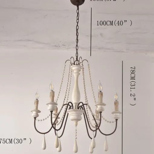 6-Light 6 Lights Vintage Candle Chandelier/ Wood Pendant Light Coffee Bar Rustic Lamp for Living Room Dinning Room Resturant Lights/ E12/E14 without Bulb